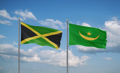 Mauritania and Jamaica flags, country relationship concept