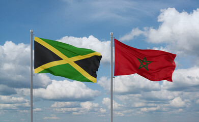 Morocco and Jamaica flags, country relationship concept
