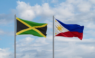 Philippines and Jamaica flags, country relationship concept