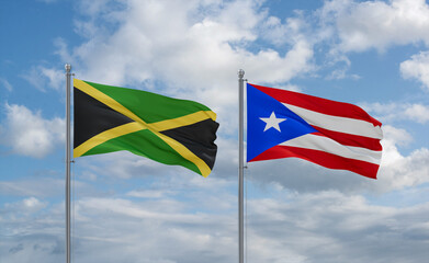 Puerto Rico and Jamaica flags, country relationship concept