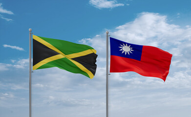 Taiwan and Jamaica flags, country relationship concept