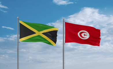 Tunisia and Jamaica flags, country relationship concept