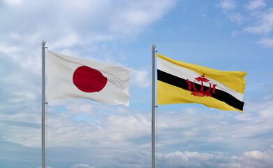 Brunei and Japan flags, country relationship concepts