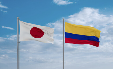 Colombia and Japan flags, country relationship concept
