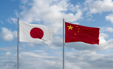 China and Japan flags, country relationship concept