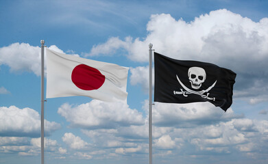 Pirate and Japan flags, country relationship concept