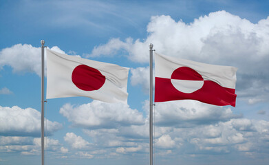 Greenland and Japan flags, country relationship concept