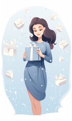 Pregnant Woman with Gift, Celebrating Pregnancy in Pastel Party Atmosphere