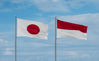 Indonesia and Japan flags, country relationship concept
