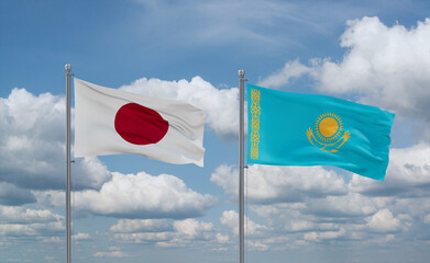 Kazakhstan and Japan flags, country relationship concept