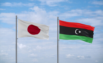 Libya and Japan flags, country relationship concept