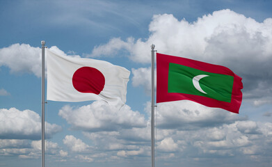 Maldives and Japan flags, country relationship concept