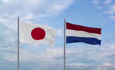 Naklejka premium Netherlands and Japan flags, country relationship concept