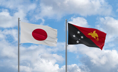 Papua New Guinea and Japan flags, country relationship concept