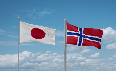 Norway and Japan flags, country relationship concept
