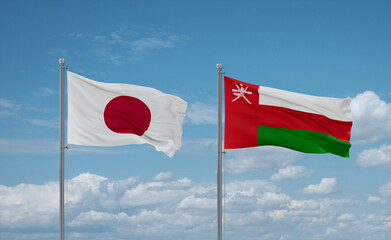 Oman and Japan flags, country relationship concept