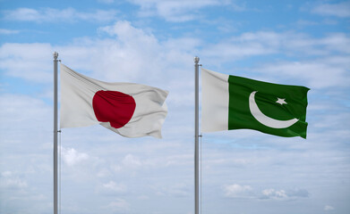 Pakistan and Japan flags, country relationship concept