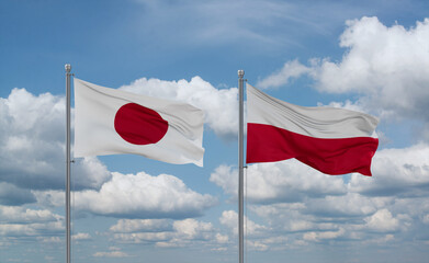Poland and Japan flags, country relationship concept