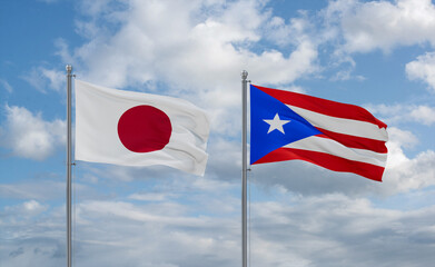 Puerto Rico and Japan flags, country relationship concept