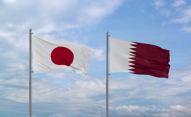 Qatar and Japan flags, country relationship concept