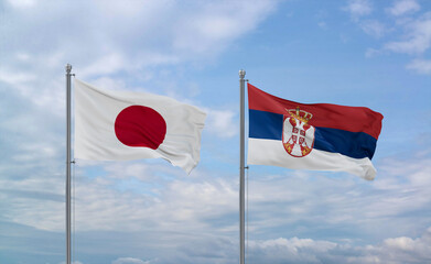 Serbia and Japan flags, country relationship concept