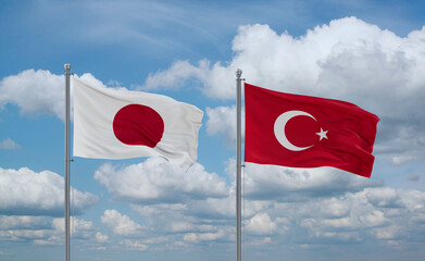 Turkey and Japan flags, country relationship concept