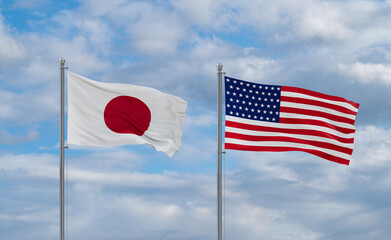 USA and Japan flags, country relationship concepts