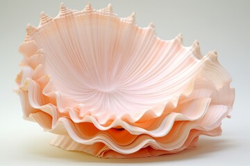 A pastel-peach paper seashell with delicate ridges and spirals, conjuring thoughts of tranquil beaches.