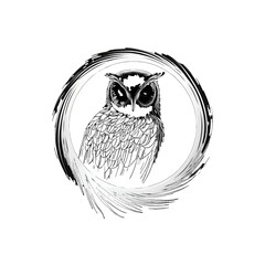 Logo concept - black and white owl in a circle