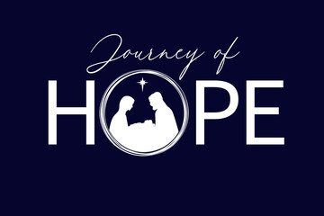 Fototapeta premium Journey of HOPE, lettering with silhouettes christian Nativity. Hope, Christmas calligraphy web slide. Vector church xmas banner template 