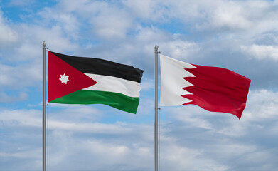 Bahrain and Jordan flags, country relationship concept
