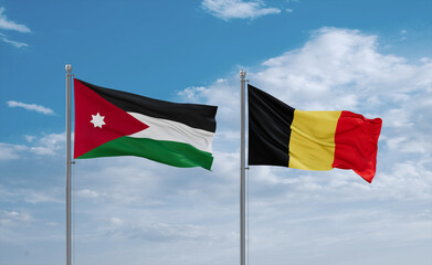 Belgium and Jordan flags, country relationship concept