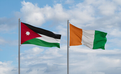 Ivory Coast and Jordan flags, country relationship concept