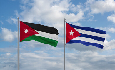 Cuba and Jordan flags, country relationship concept