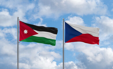 Czech Republic and Jordan flags, country relationship concept