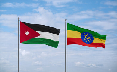 Ethiopia and Jordan flags, country relationship concept