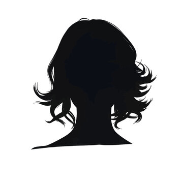 Black silhouette of back of woman's head on white background.