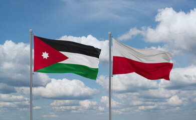 Poland and Jordan flags, country relationship concept