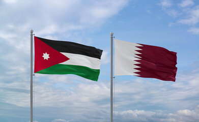 Qatar and Jordan flags, country relationship concept
