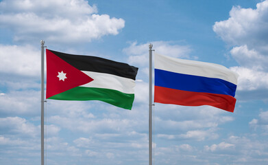 Russia and Jordan flags, country relationship concept