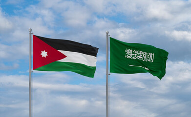 Jordan and Saudi Arabia flags, country relationship concepts