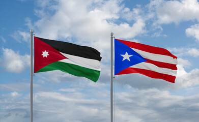 Puerto Rico and Jordan flags, country relationship concept