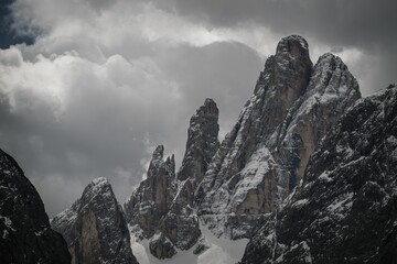 Beautiful shot of the snowy Dolomites Mountains in the winter