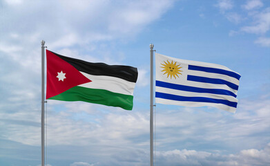 Uruguay and Jordan flags, country relationship concept