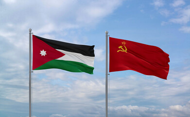 Soviet Union and Jordan flags, country relationship concept