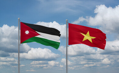 Vietnam and Jordan flags, country relationship concept