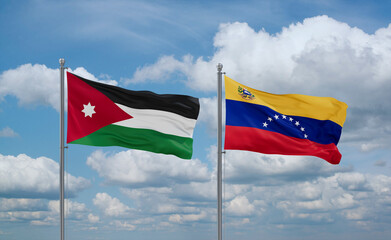 Venezuela and Jordan flags, country relationship concept