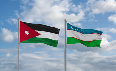 Uzbekistan and Jordan flags, country relationship concept