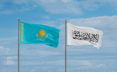 Kazakhstan and Afghanistan national flags, country relationship concept