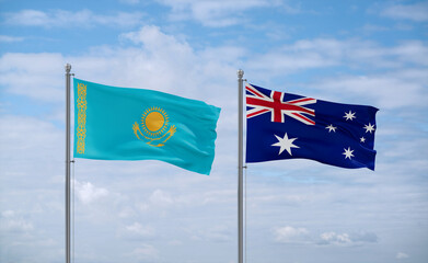 Australia and Kazakhstan flags, country relationship concept